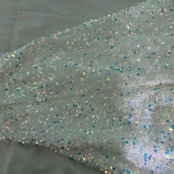 Show Me Your MuMu Martina Wrap Jumpsuit White Sparkle Sequins Flared Bottoms - Picture 9 of 10